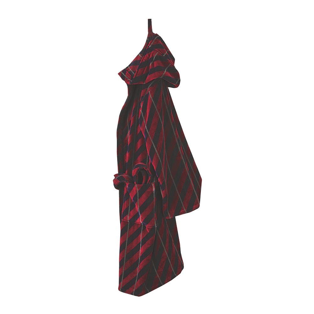 accappatoio rosso, grigio e blu