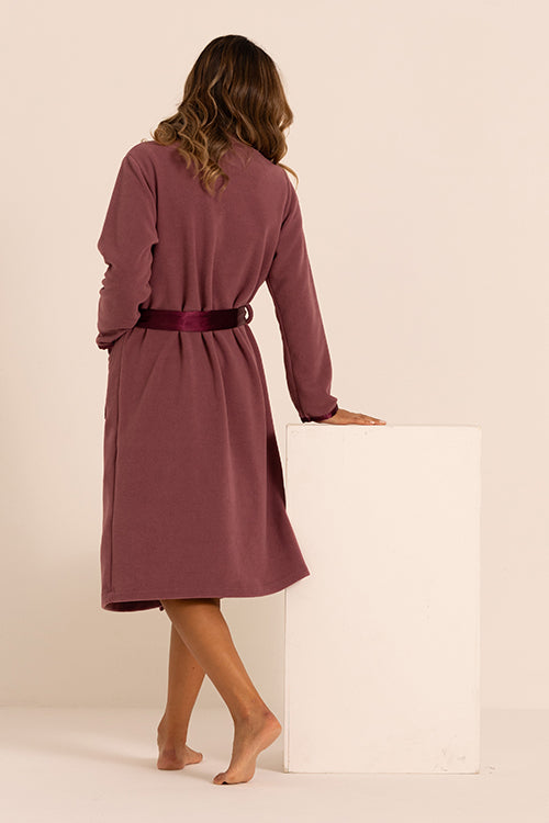 vestaglia in pile cinta in raso