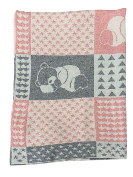 coperta maryplaid rosa, bianca, grigia con disegno orso