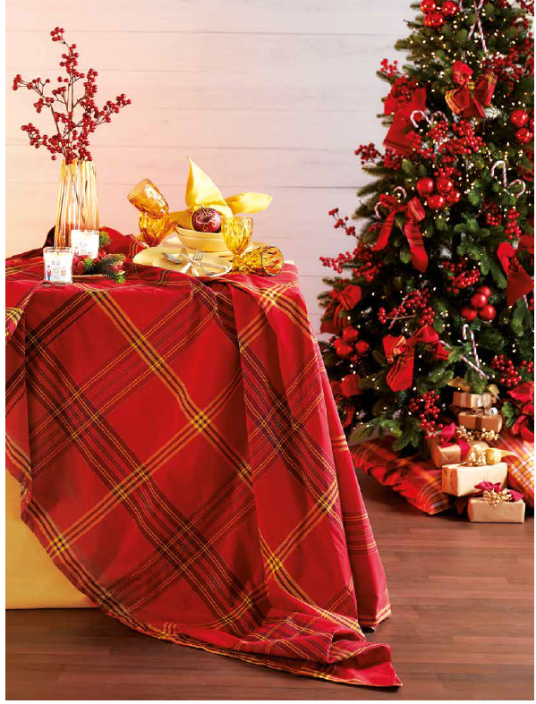 tovaglia tartan rosso e oro